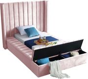 Channel tufting / storage pink velvet twin bed additional photo 4 of 4