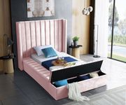 Channel tufting / storage pink velvet twin bed additional photo 5 of 4