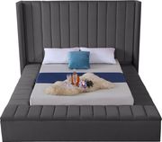 Channel tufting / storage gray velvet modern bed by Meridian additional picture 3