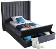 Channel tufting / storage gray velvet twin bed by Meridian additional picture 4