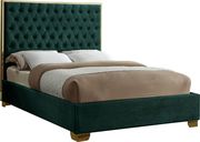 Modern gold legs/trim tufted bed in green velvet by Meridian additional picture 2