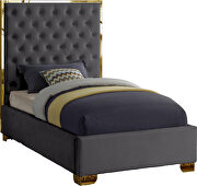 Modern gold legs/trim tufted bed in gray velvet by Meridian additional picture 2