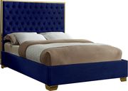 Modern gold legs/trim tufted bed in navy velvet by Meridian additional picture 2