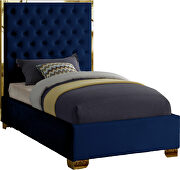 Modern gold legs/trim tufted twin bed in navy velvet by Meridian additional picture 2