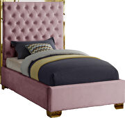 Modern gold legs/trim tufted twin bed in pink velvet by Meridian additional picture 2