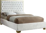 Modern gold legs/trim tufted bed in white velvet by Meridian additional picture 2