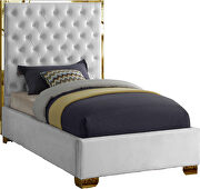 Modern gold legs/trim tufted twin bed in white velvet by Meridian additional picture 2