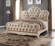White pearl finish tufted headboard king size bed by Meridian additional picture 2