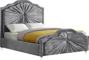 Contemporary platform full bed in gray velvet by Meridian additional picture 2