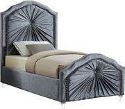 Contemporary platform twin bed in gray velvet by Meridian additional picture 2