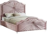 Contemporary platform full bed in pink velvet by Meridian additional picture 2