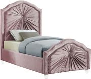 Contemporary platform twin bed in pink velvet by Meridian additional picture 2