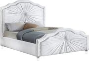 Contemporary platform full bed in white velvet by Meridian additional picture 2
