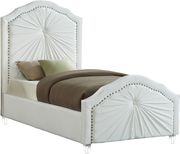 Contemporary platform twin bed in white velvet by Meridian additional picture 2
