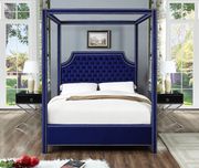 Canopy navy velvet fabric bed in modern style by Meridian additional picture 2
