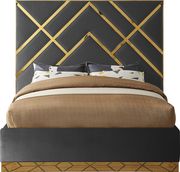 Gold metal / gray velvet contemporary king bed by Meridian additional picture 2