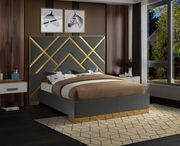 Gold metal / gray velvet contemporary king bed by Meridian additional picture 4