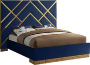 Gold metal / navy velvet contemporary king bed by Meridian additional picture 3