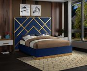 Gold metal / navy velvet contemporary king bed by Meridian additional picture 4