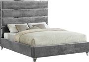 Chrome / gray velvet designer king bed by Meridian additional picture 2