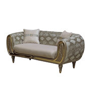 Cream velvet fabric sofa w/ gold trim by Empire Furniture USA additional picture 5