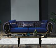 Blue velvet fabric sofa w/ gold trim by Empire Furniture USA additional picture 2