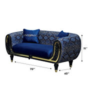 Blue velvet fabric loveseat w/ gold trim by Empire Furniture USA additional picture 2