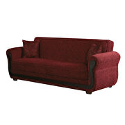 Wood trim / burgundy fabric sofa bed w/ storage additional photo 2 of 5