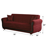 Wood trim / burgundy fabric sofa bed w/ storage additional photo 3 of 5