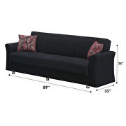 Versatile black fabric sofa bed w/ 2 pillows additional photo 3 of 5