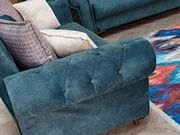 Stylish teak blue tufted arms storage sofa additional photo 3 of 8