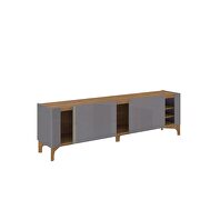 79.92 modern TV stand with media shelves and solid wood legs in gray by Manhattan Comfort additional picture 3