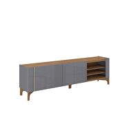 79.92 modern TV stand with media shelves and solid wood legs in gray by Manhattan Comfort additional picture 6