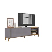 79.92 modern TV stand with media shelves and solid wood legs in gray by Manhattan Comfort additional picture 7