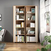 Mid-century- modern bookcase with 5 shelves in nature and off white additional photo 2 of 7