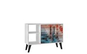 Mid-century- modern 35.43 sideboard with 4 shelves in multi color red and blue by Manhattan Comfort additional picture 2