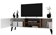 Mid-century- modern 63 TV stand with 4 shelves in white and oak by Manhattan Comfort additional picture 4