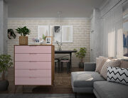 5-drawer tall dresser with metal legs in nature and rose pink by Manhattan Comfort additional picture 2