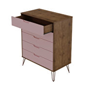 5-drawer tall dresser with metal legs in nature and rose pink by Manhattan Comfort additional picture 4