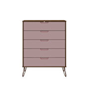 5-drawer tall dresser with metal legs in nature and rose pink by Manhattan Comfort additional picture 7