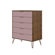 5-drawer tall dresser with metal legs in nature and rose pink by Manhattan Comfort additional picture 8
