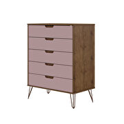 5-drawer tall dresser with metal legs in nature and rose pink by Manhattan Comfort additional picture 9