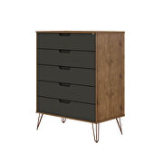 5-drawer tall dresser with metal legs in nature and textured gray by Manhattan Comfort additional picture 4