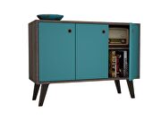 Mid-century- modern 35.43 sideboard 2.0 with 3 shelves in oak and aqua blue by Manhattan Comfort additional picture 4