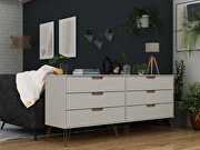 6-drawer double low dresser with metal legs in off white and nature by Manhattan Comfort additional picture 3