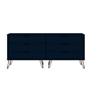 6-drawer double low dresser with metal legs in tatiana midnight blue by Manhattan Comfort additional picture 4