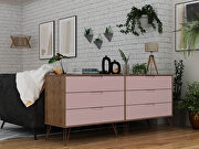 6-drawer double low dresser with metal legs in native and rose pink by Manhattan Comfort additional picture 4