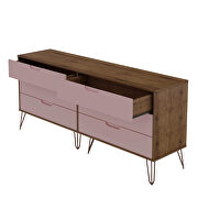 6-drawer double low dresser with metal legs in native and rose pink by Manhattan Comfort additional picture 5