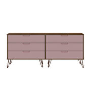 6-drawer double low dresser with metal legs in native and rose pink by Manhattan Comfort additional picture 8