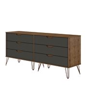 6-drawer double low dresser with metal legs in nature and textured gray by Manhattan Comfort additional picture 2